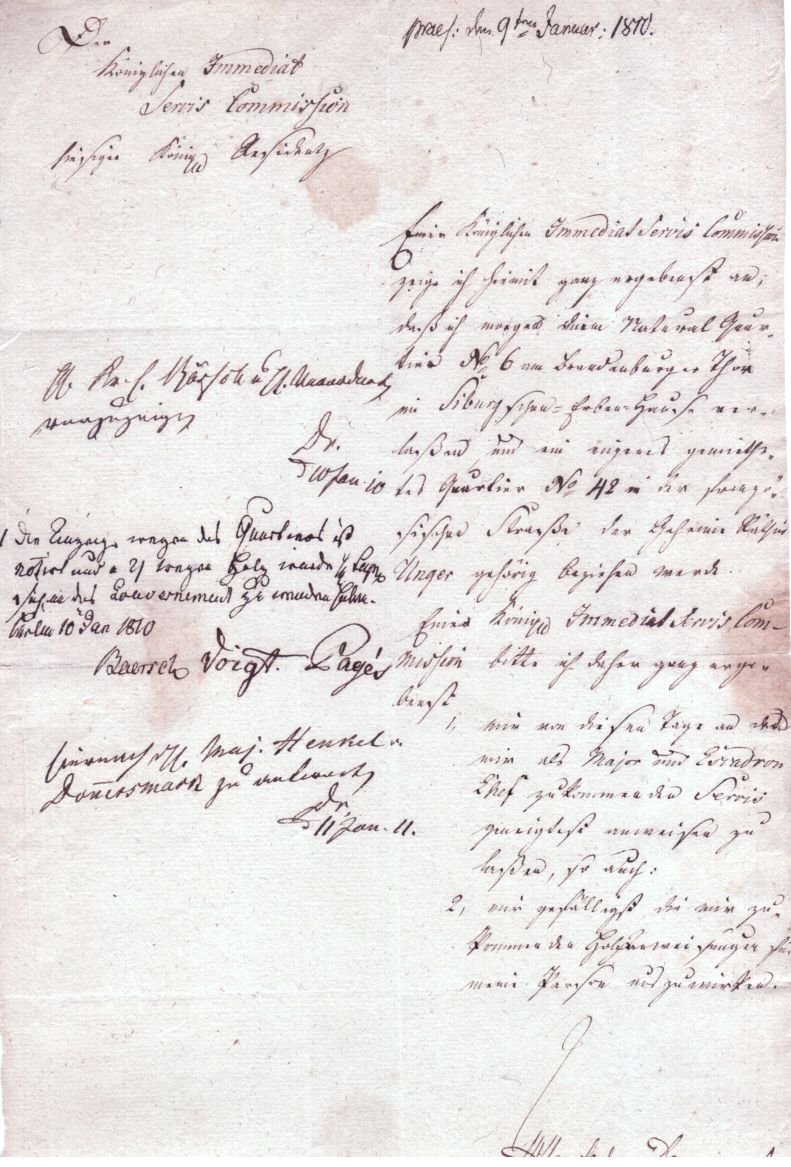 HENCKEL VON DONNERSMARCK — Document in German with translation, signed 'W Henckel von Donnersmarck, Major and Squadron Commander of the Gardes du Corps', | Sophie Dupré Autographs