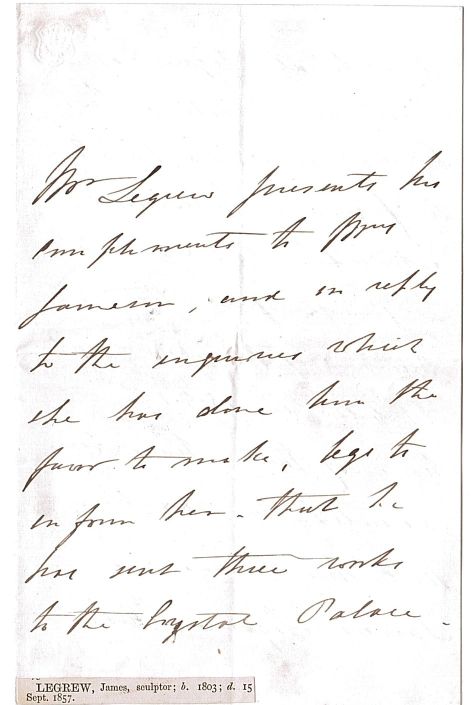 LEGREW — Autograph formal letter to Mrs Jameson, | Sophie Dupré Autographs