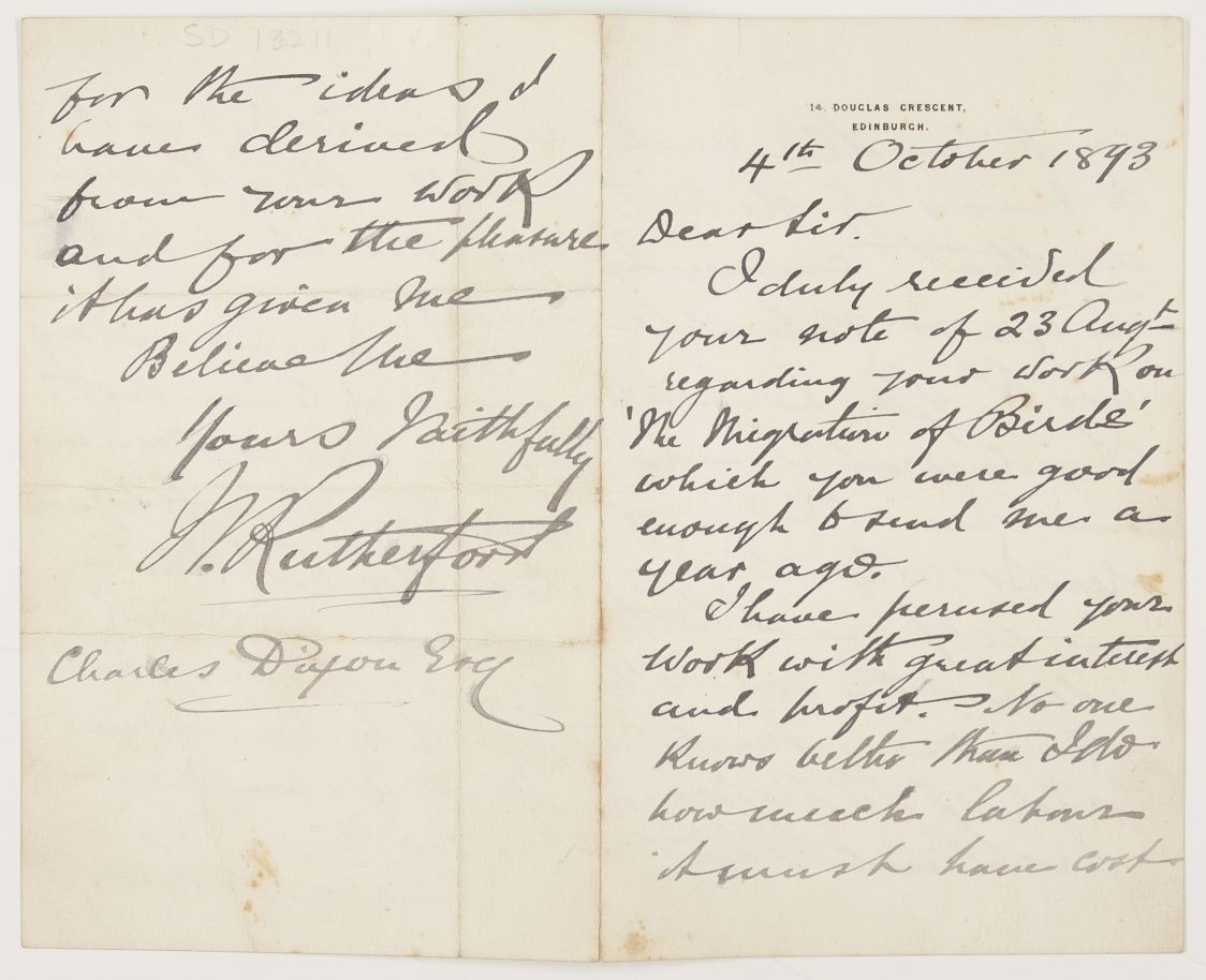 RUTHERFORD — Autograph Letter Signed to Charles Dixon, | Sophie Dupré Autographs