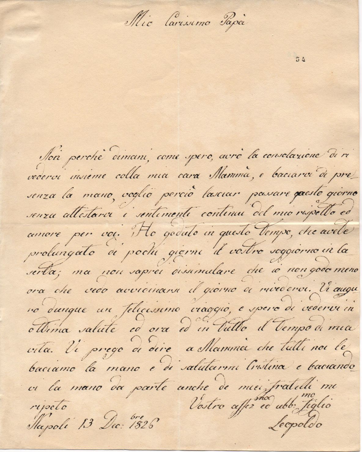 LEOPOLDO — Autograph Letter Signed in Italian with translation, to his father  FRANCESCO I | Sophie Dupré Autographs