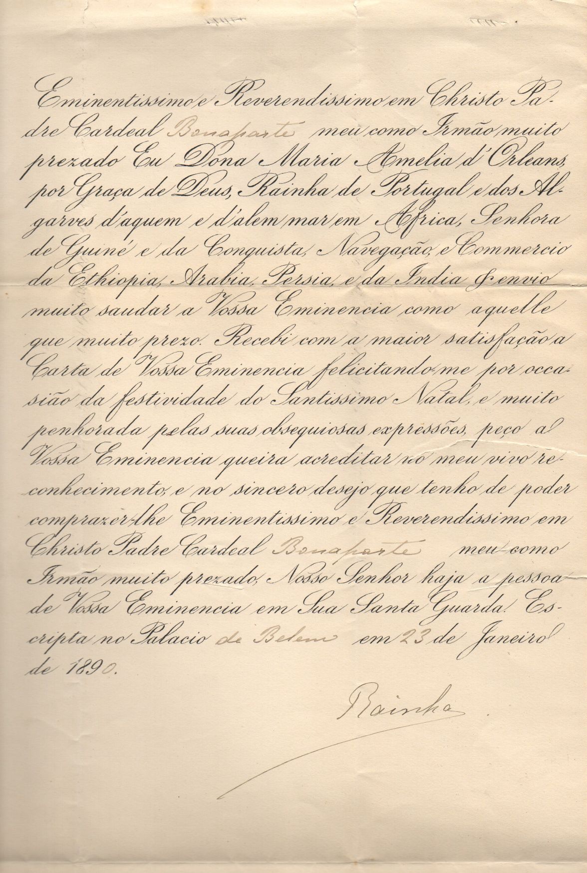 MARIA AMELIA — Letter in Portuguese with translation, signed 'The Queen', | Sophie Dupré Autographs