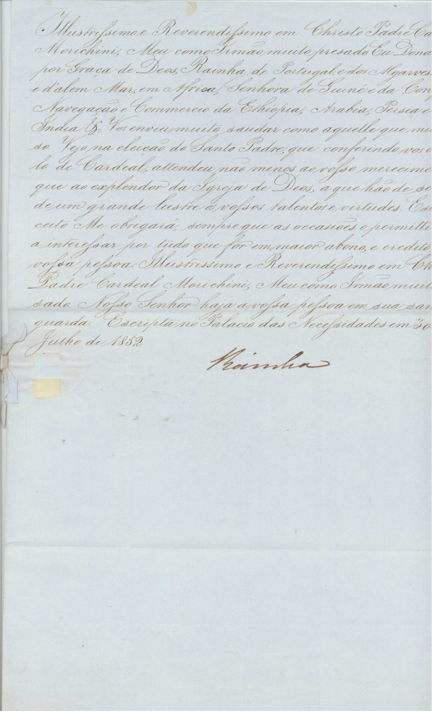 MARIA II DA GLÓRIA — Fine Manuscript letter in Portuguese with translation, signed 'The Queen', | Sophie Dupré Autographs