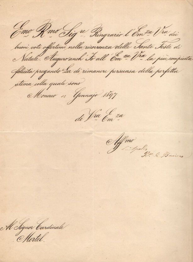 LUITPOLD — Fine Manuscript letter in Italian with translation, signed, to Teodolfo Mertel, | Sophie Dupré Autographs