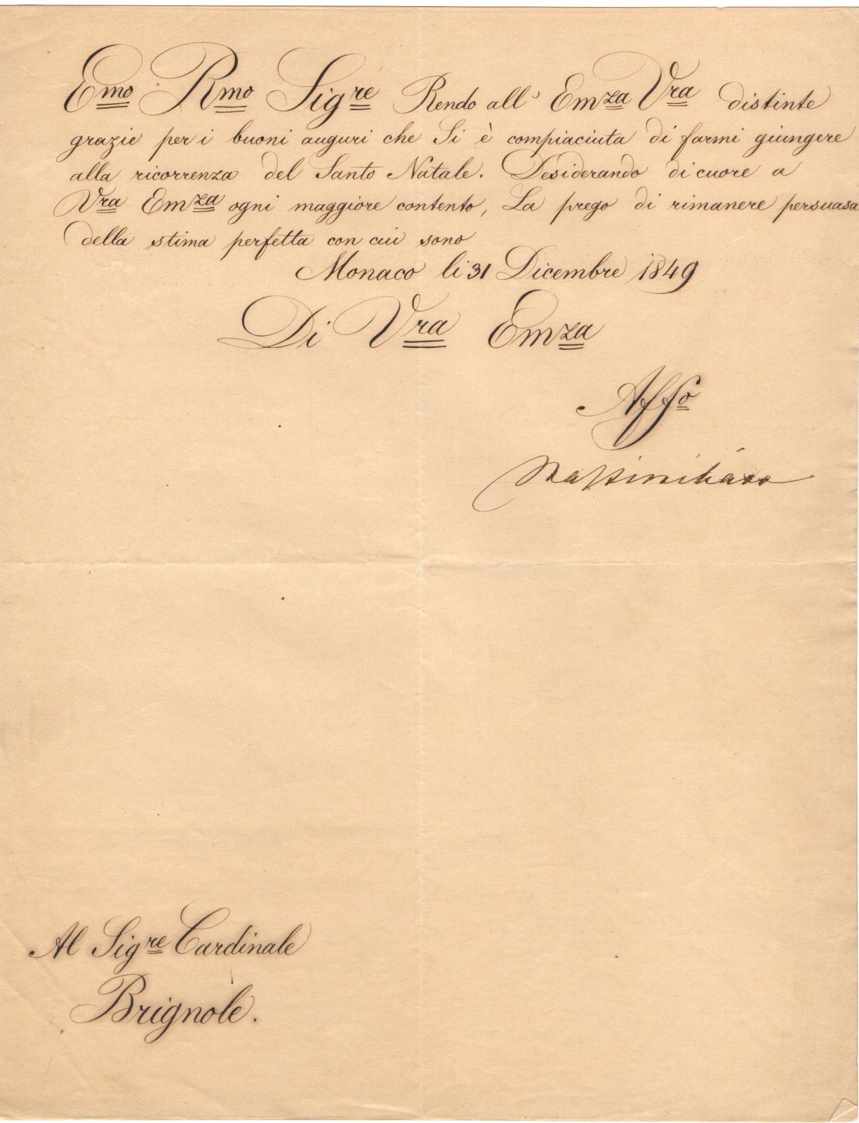MAXIMILIAN II — Fine letter in Italian with translation, signed, to Giacomo Luigi Brignole | Sophie Dupré Autographs