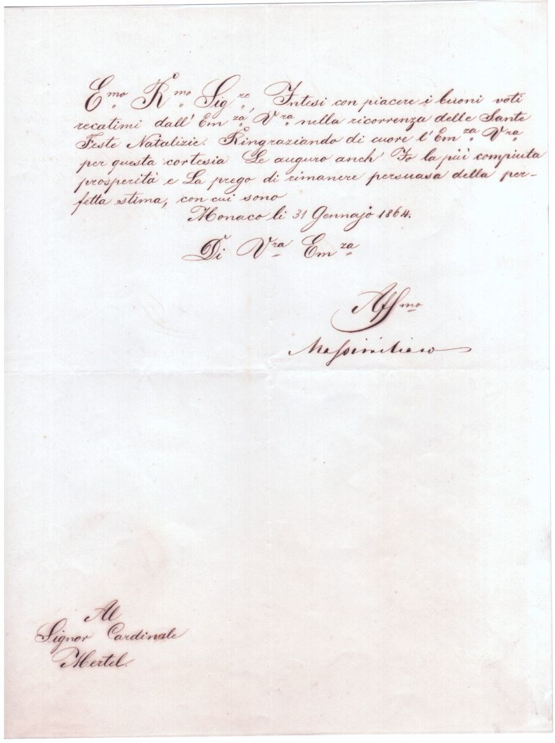 MAXIMILIAN II — Fine letter in Italian with translation, signed, to Teodolfo Mertel, | Sophie Dupré Autographs