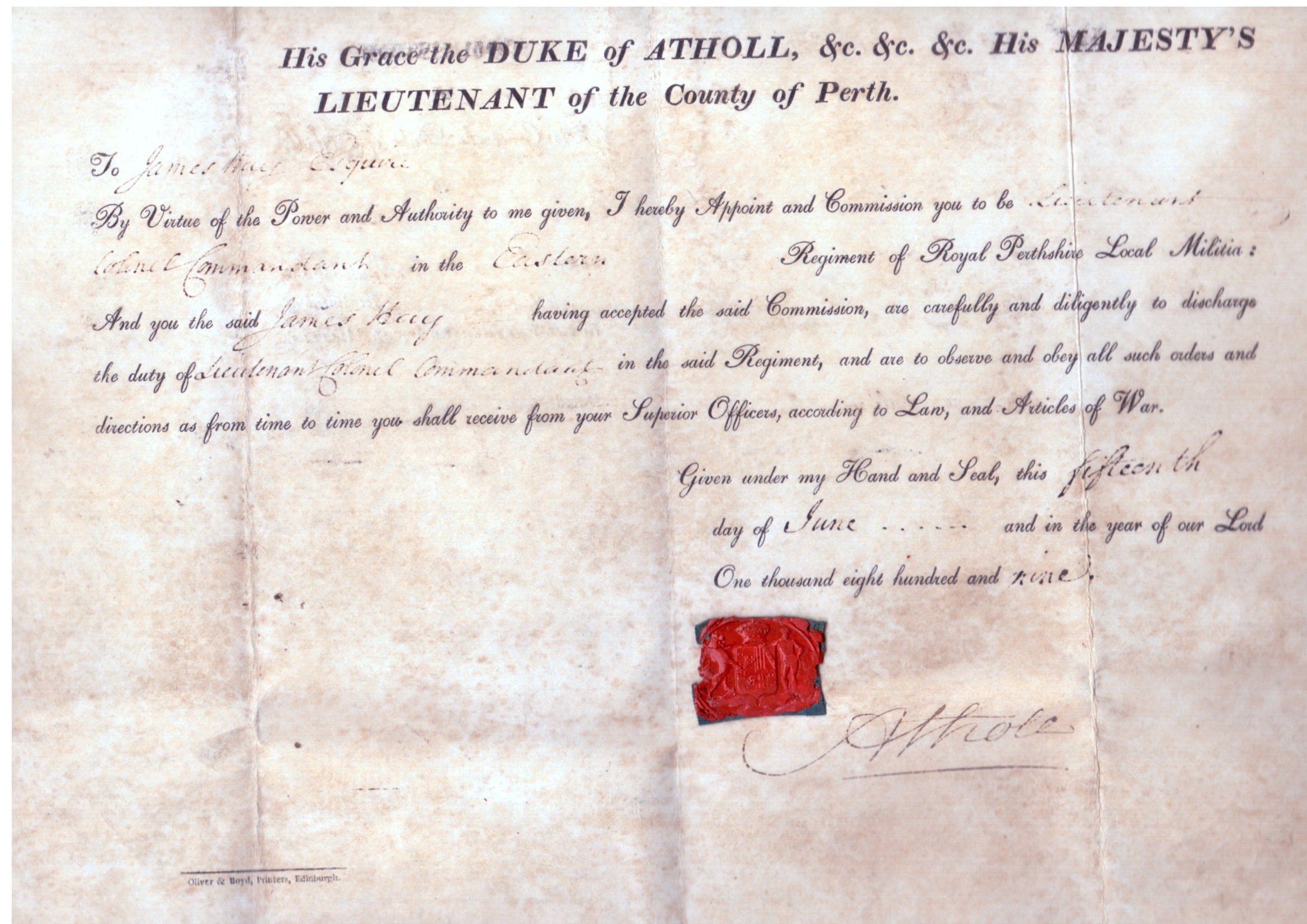 ATHOLL — Commission Document on vellum, signed 'Atholl', | Sophie Dupré Autographs
