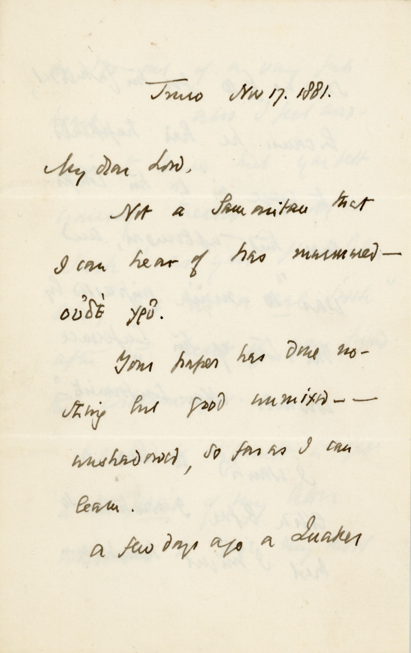 BENSON — Autograph Letter Signed 'E.W. Truron:' to 'My dear Lord', | Sophie Dupré Autographs