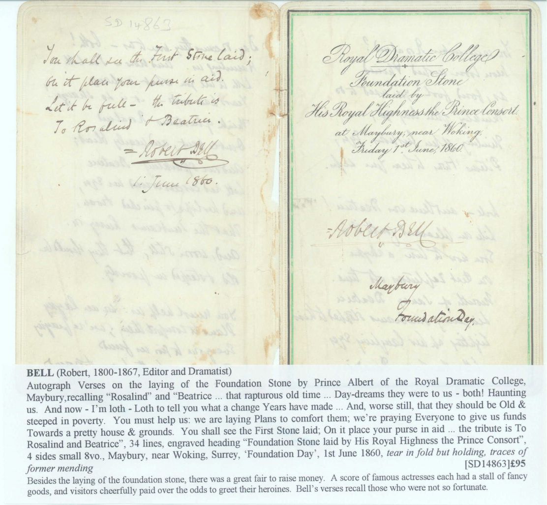 BELL — Autograph Verses on the laying of the Foundation Stone by Prince Albert | Sophie Dupré Autographs