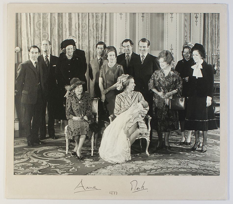 ANNE — Exceptional Christening photo signed by both, | Sophie Dupré Autographs