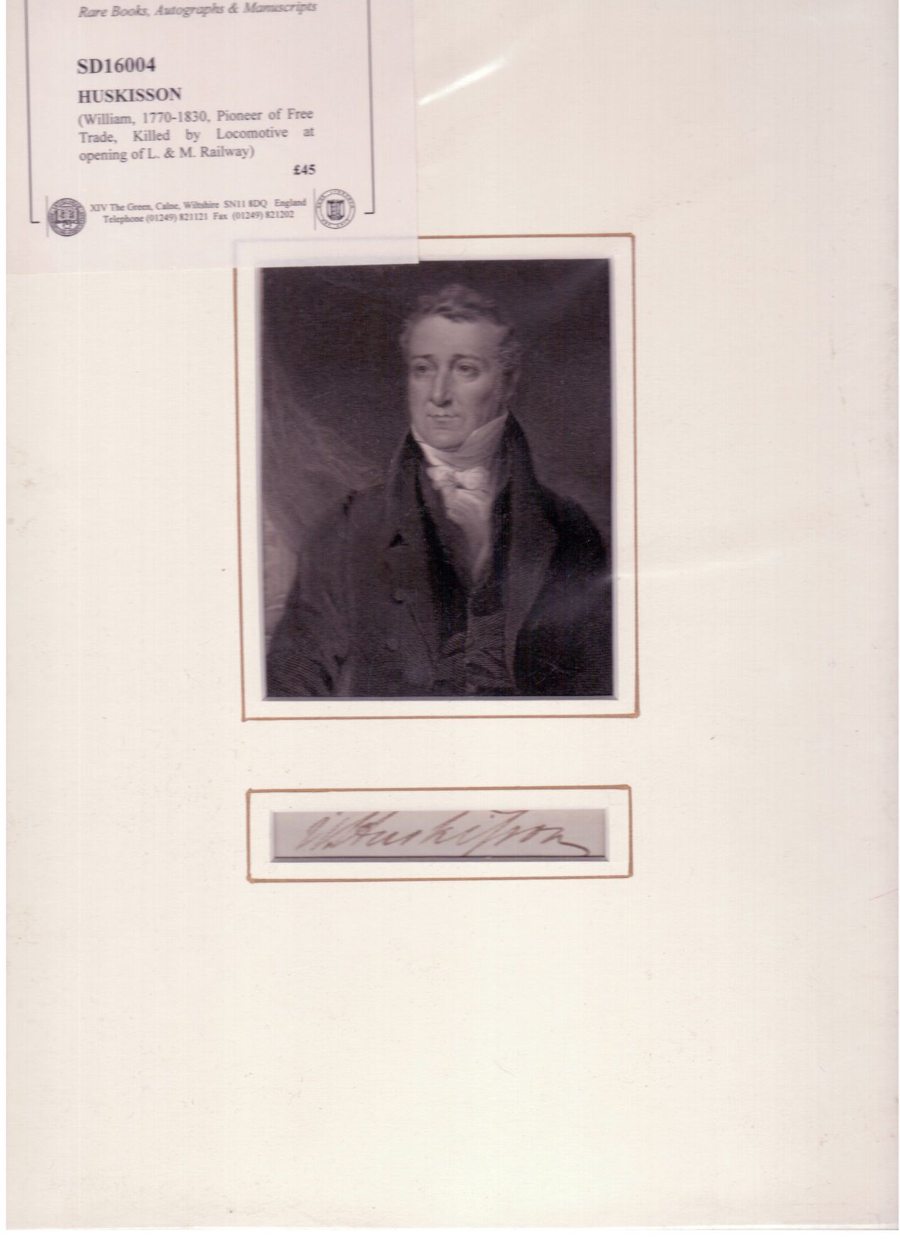 HUSKISSON — Signature from an Autograph Letter Signed, dated in another hand | Sophie Dupré Autographs