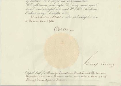 OSCAR II — Letters Patent Signed, in Swedish with translation, appointing Karl Emil Ferdinand Ignatius, | Sophie Dupré Autographs