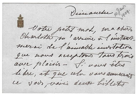 NILSSON — Autograph Letter Signed on card, in French with translation, signed 'Christine', to Charlotte, Lady MacGregor, | Sophie Dupré Autographs