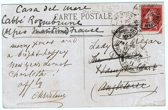 NILSSON — Postcard in colour of the Casino and gardens at Menton, | Sophie Dupré Autographs