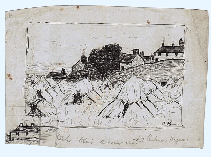 HAGUE — Original Pen and Ink Sketch signed of 'Cornfield, Tywyn', | Sophie Dupré Autographs