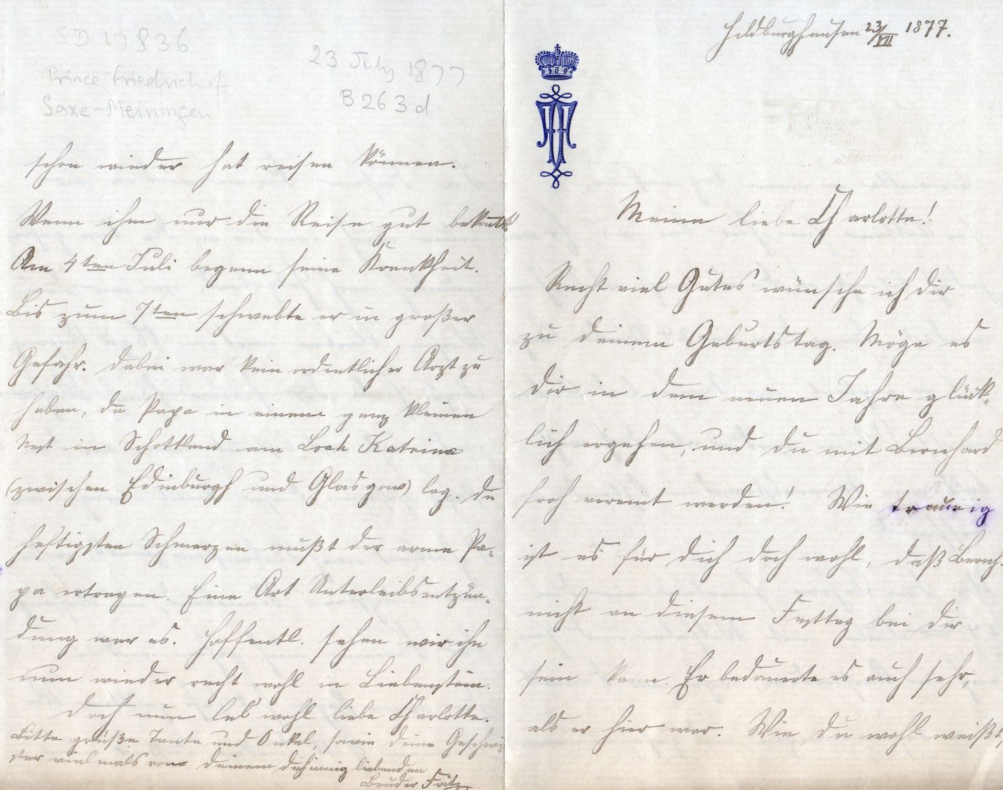 FRIEDRICH — Autograph letter signed 'Fritz' to his future sister-in-law | Sophie Dupré Autographs