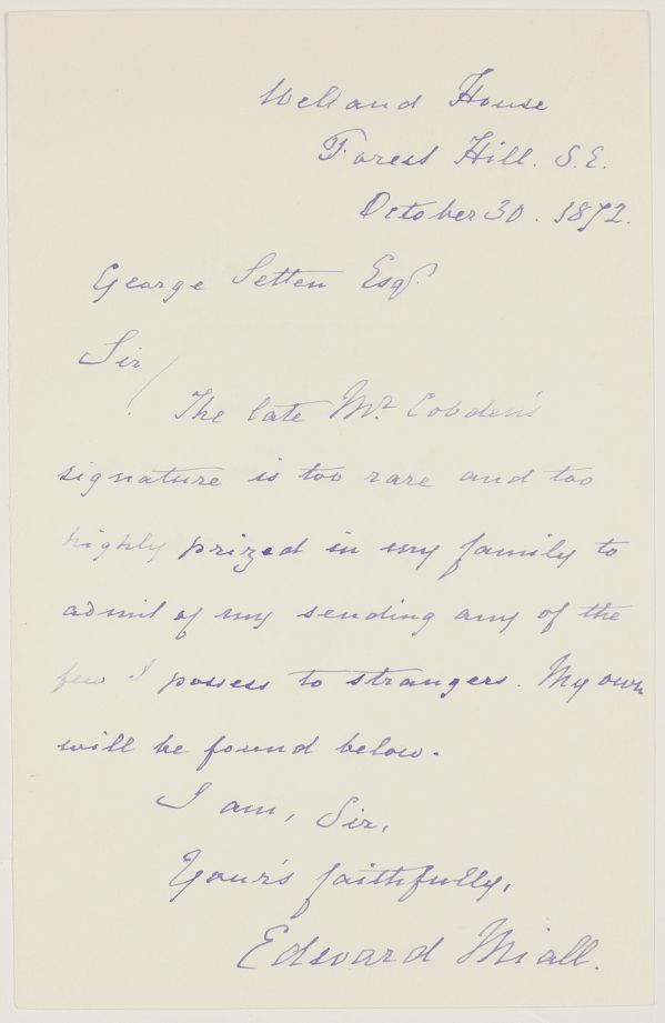 MIALL — Autograph Letter Signed to George Setten, | Sophie Dupré Autographs