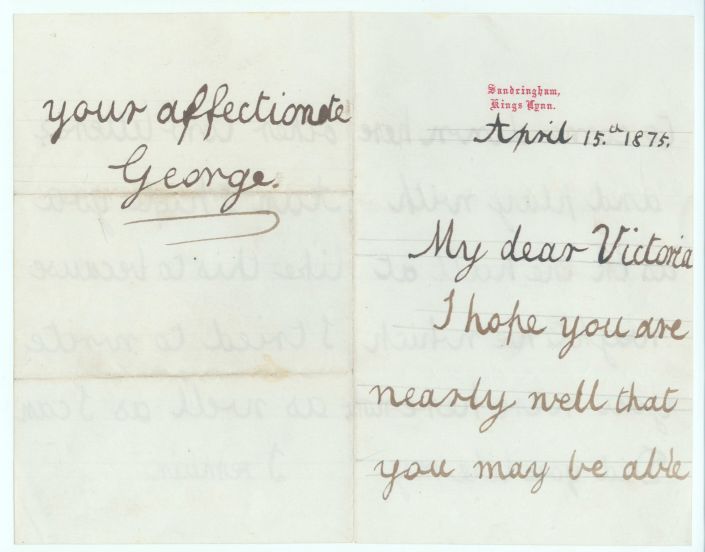 GEORGE V — Very early Autograph Letter Signed to his sister  Victoria | Sophie Dupré Autographs