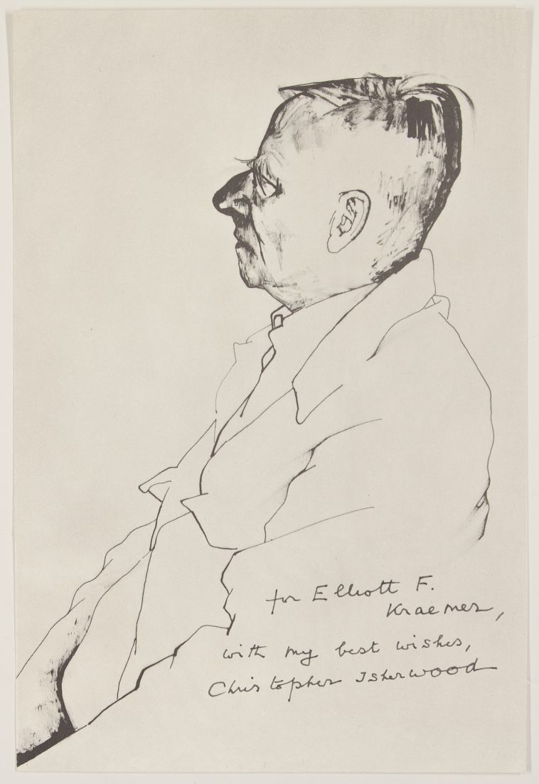 ISHERWOOD — Reproduction of a caricature, signed and inscribed | Sophie Dupré Autographs