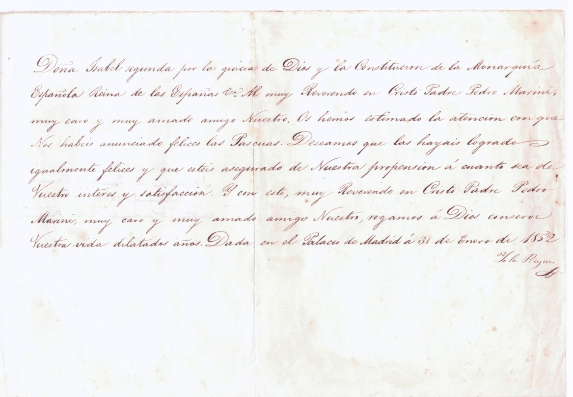ISABEL II — Letter signed 'Yo la Reyna' in Spanish with translation, | Sophie Dupré Autographs