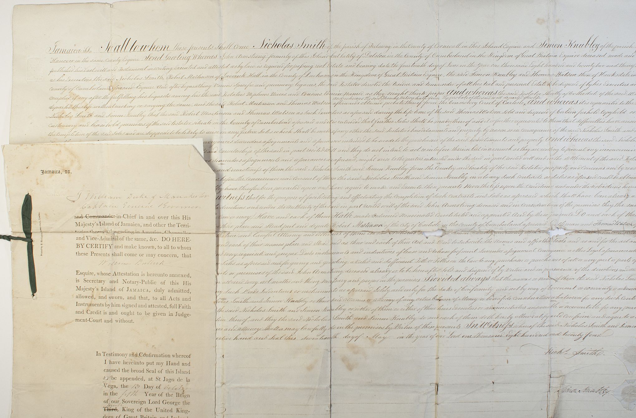 SMITH — Large Document signed giving Power of Attorney to their fellow executors in England | Sophie Dupré Autographs