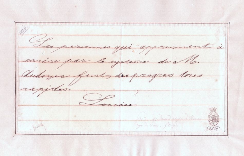 LOUISE — Writing exercise signed, in French, | Sophie Dupré Autographs