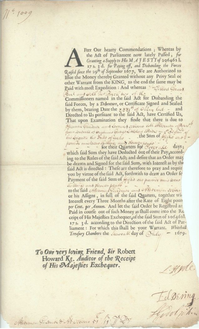 ROCHESTER — Document signed by all three as Lords of the Treasury, | Sophie Dupré Autographs