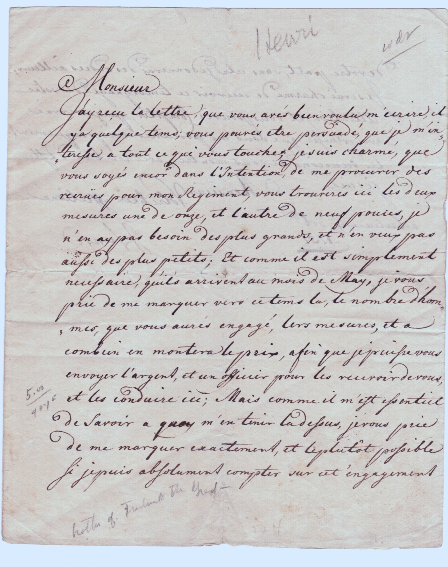 HEINRICH — LS, in French with translation, to 'Monsieur', | Sophie Dupré Autographs