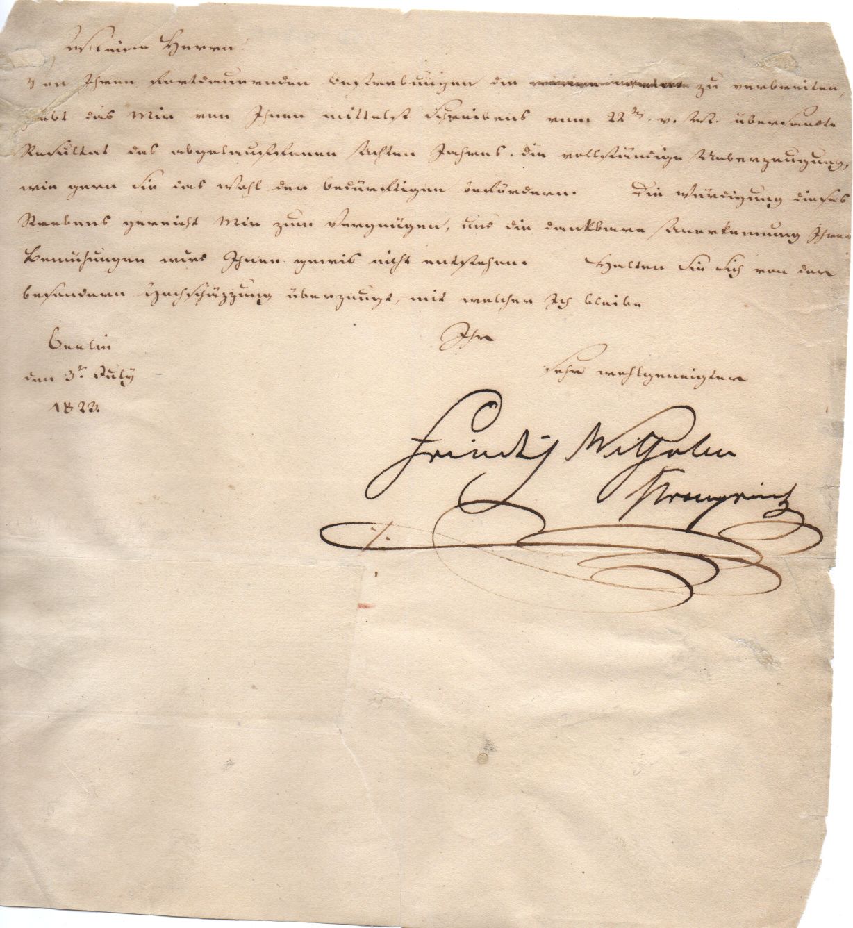 FRIEDRICH WILHELM IV — LS as Crown Prince, in German with transcription and translation, | Sophie Dupré Autographs