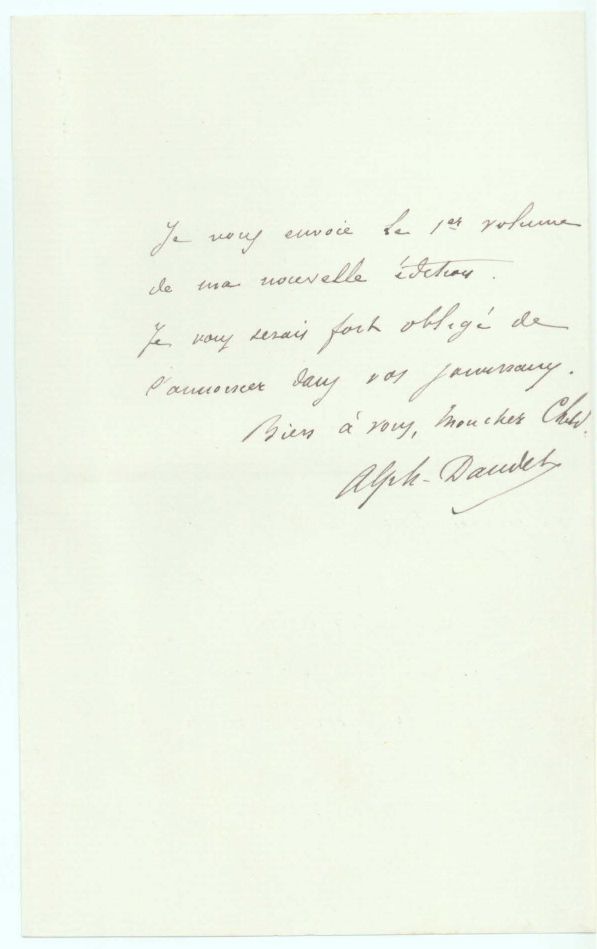 DAUDET — Autograph Letter Signed, in French with translation, to 'Mon cher Child', | Sophie Dupré Autographs