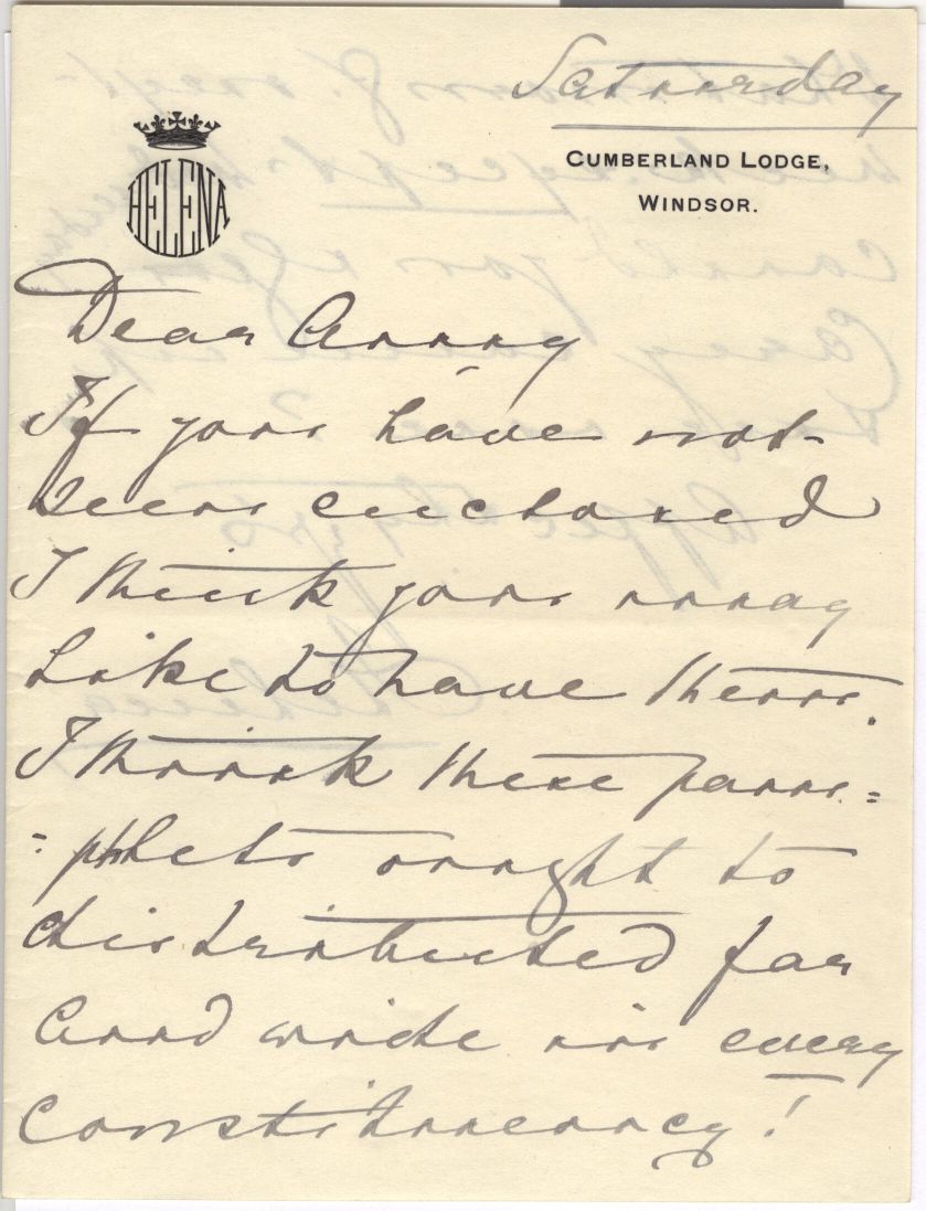 HELENA — Autograph Letter Signed to Amy, wife of Major-General G.G.S. Carey, R.A., (1867-1948), | Sophie Dupré Autographs