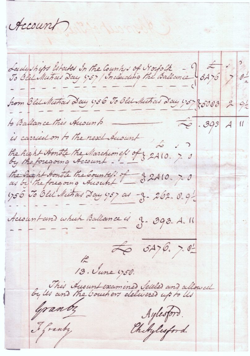 GRANBY — Part Leaf of Accounts signed by both, | Sophie Dupré Autographs