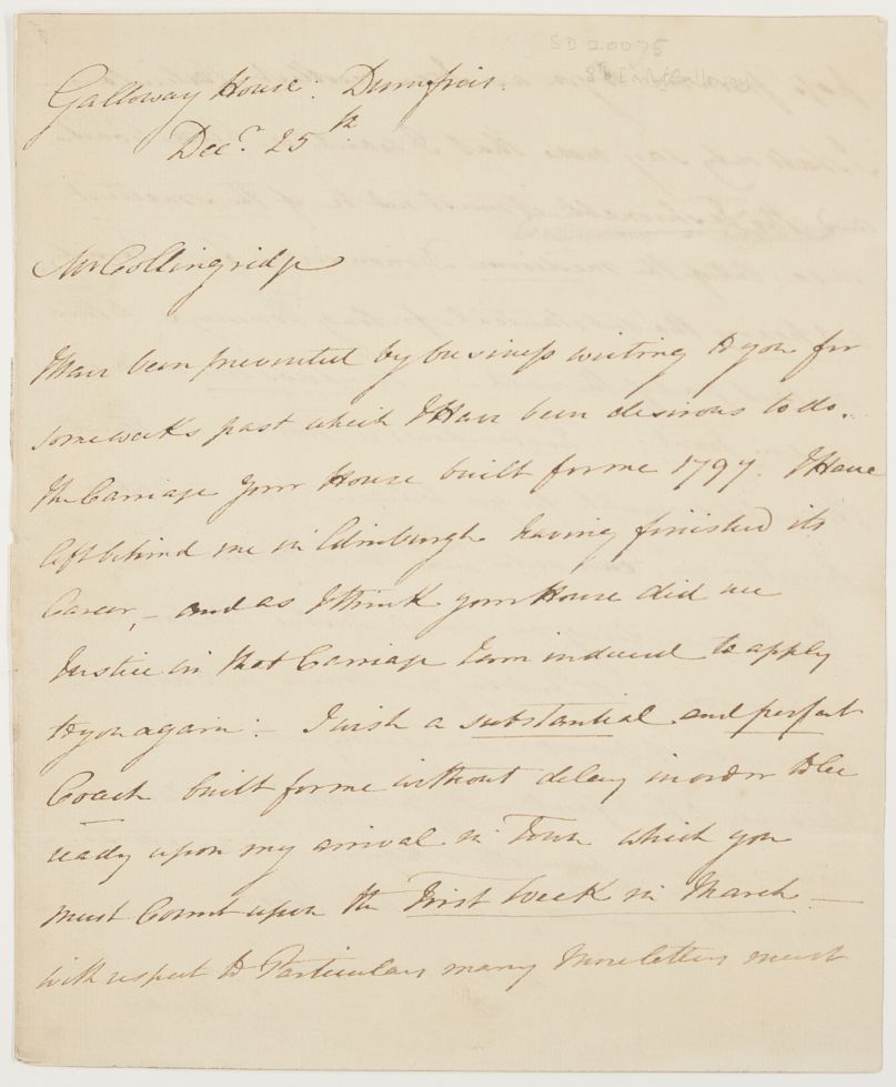 GALLOWAY — Autograph Letter Signed to Mr Collingridge, | Sophie Dupré Autographs