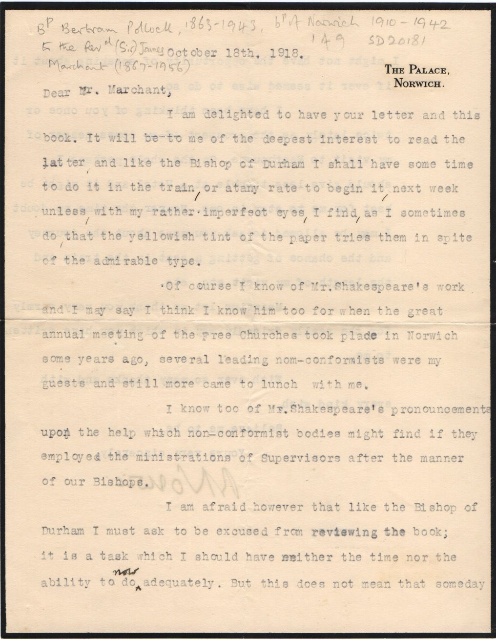 POLLOCK — Group of 9 Typed Letter Signed to the Revd. (Sir) James Marchant, 1867-1956, | Sophie Dupré Autographs