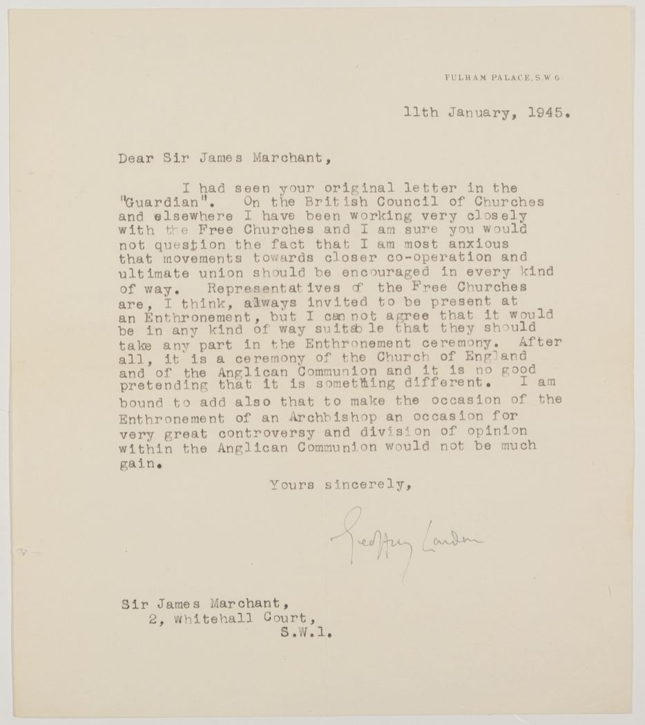 FISHER — Typed Letter Signed to the Revd. Sir James Marchant, (1867-1956, | Sophie Dupré Autographs