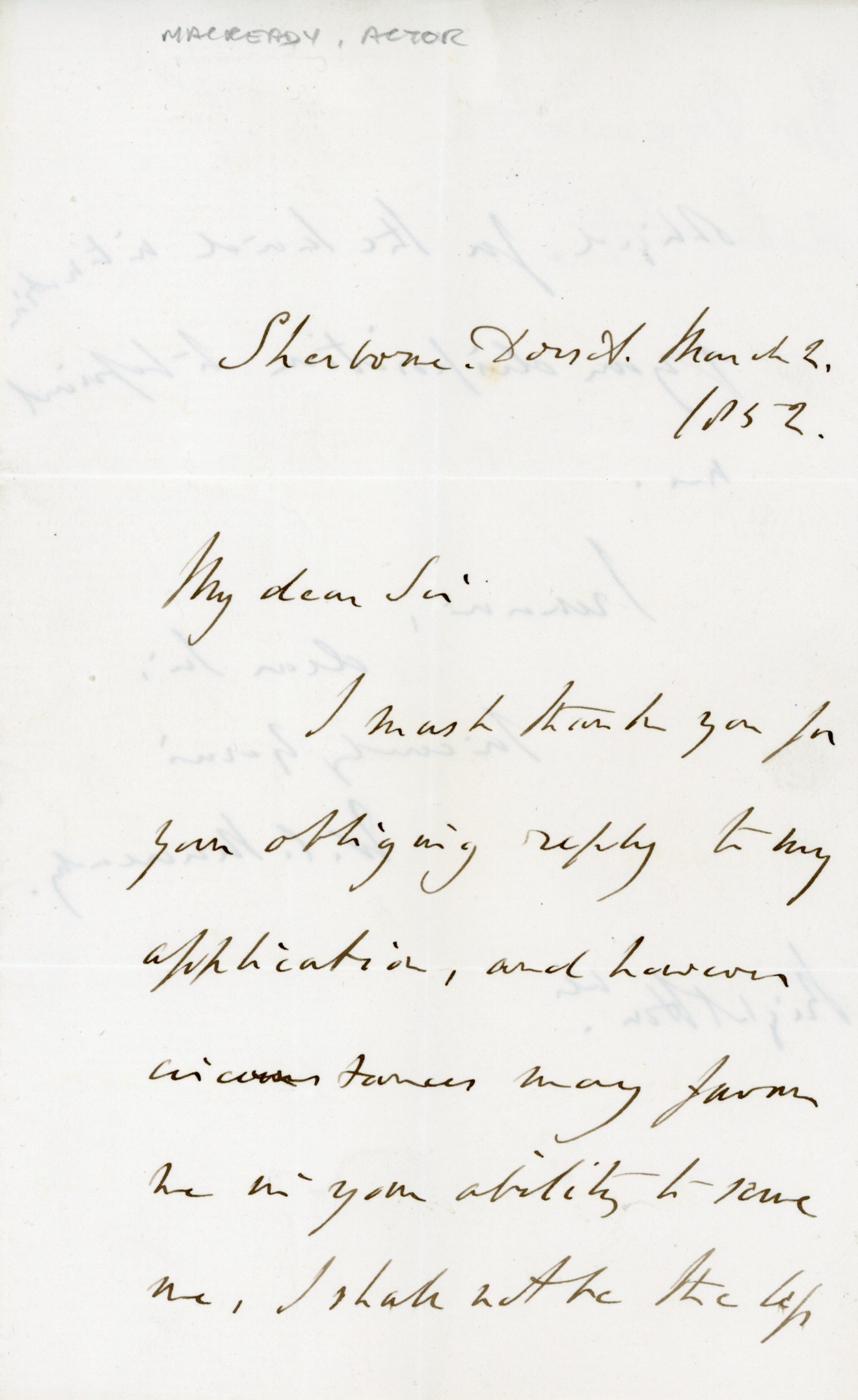 MACREADY — Autograph Letter Signed to an unnamed correspondent | Sophie Dupré Autographs