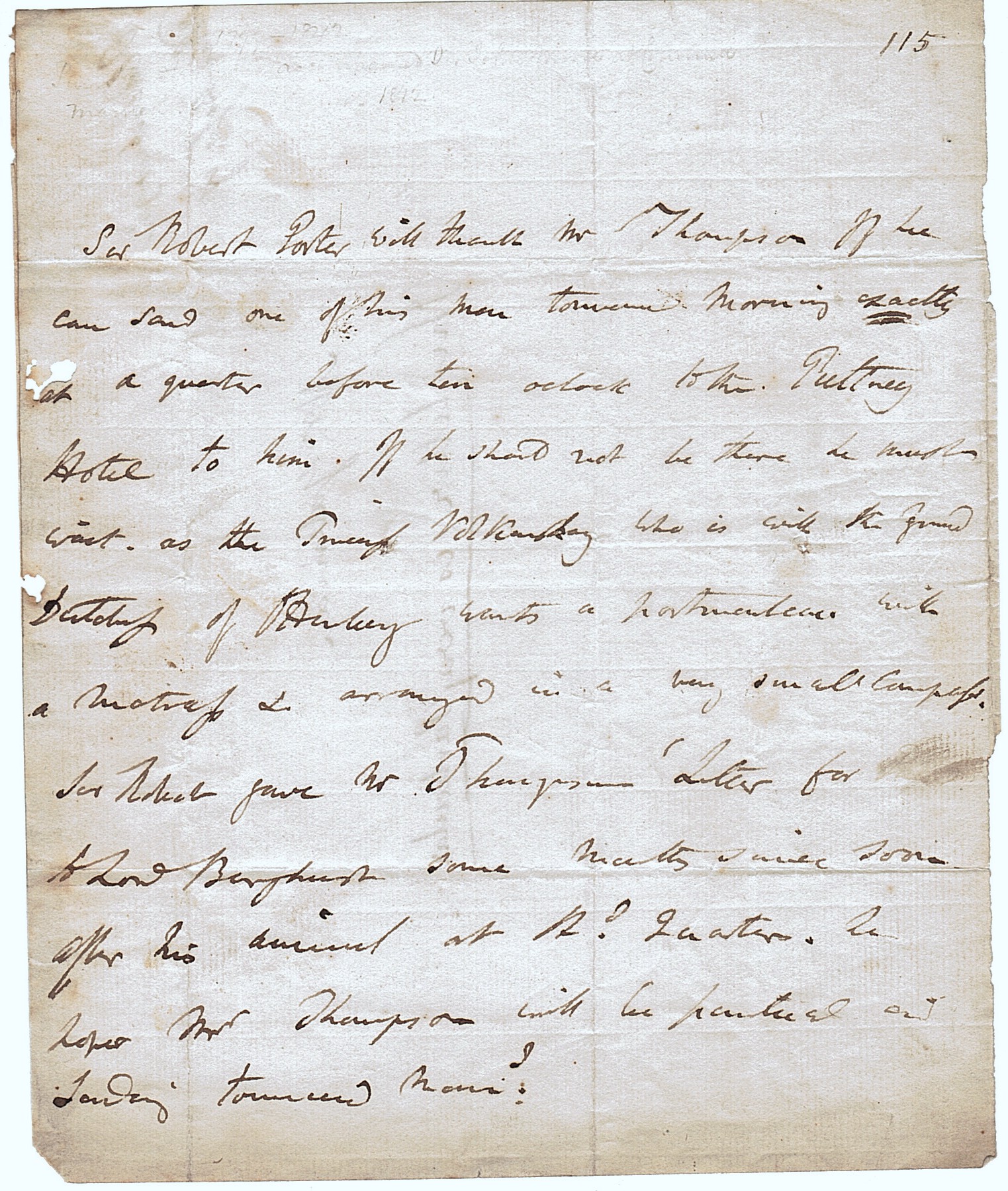 PORTER — Autograph formal letter to Mr Thompson, | Sophie Dupré Autographs