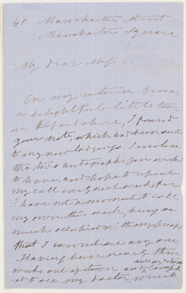 STRICKLAND — Autograph Letter Signed (with name of correspondent removed and replaced in another hand) to Miss Heddle, | Sophie Dupré Autographs