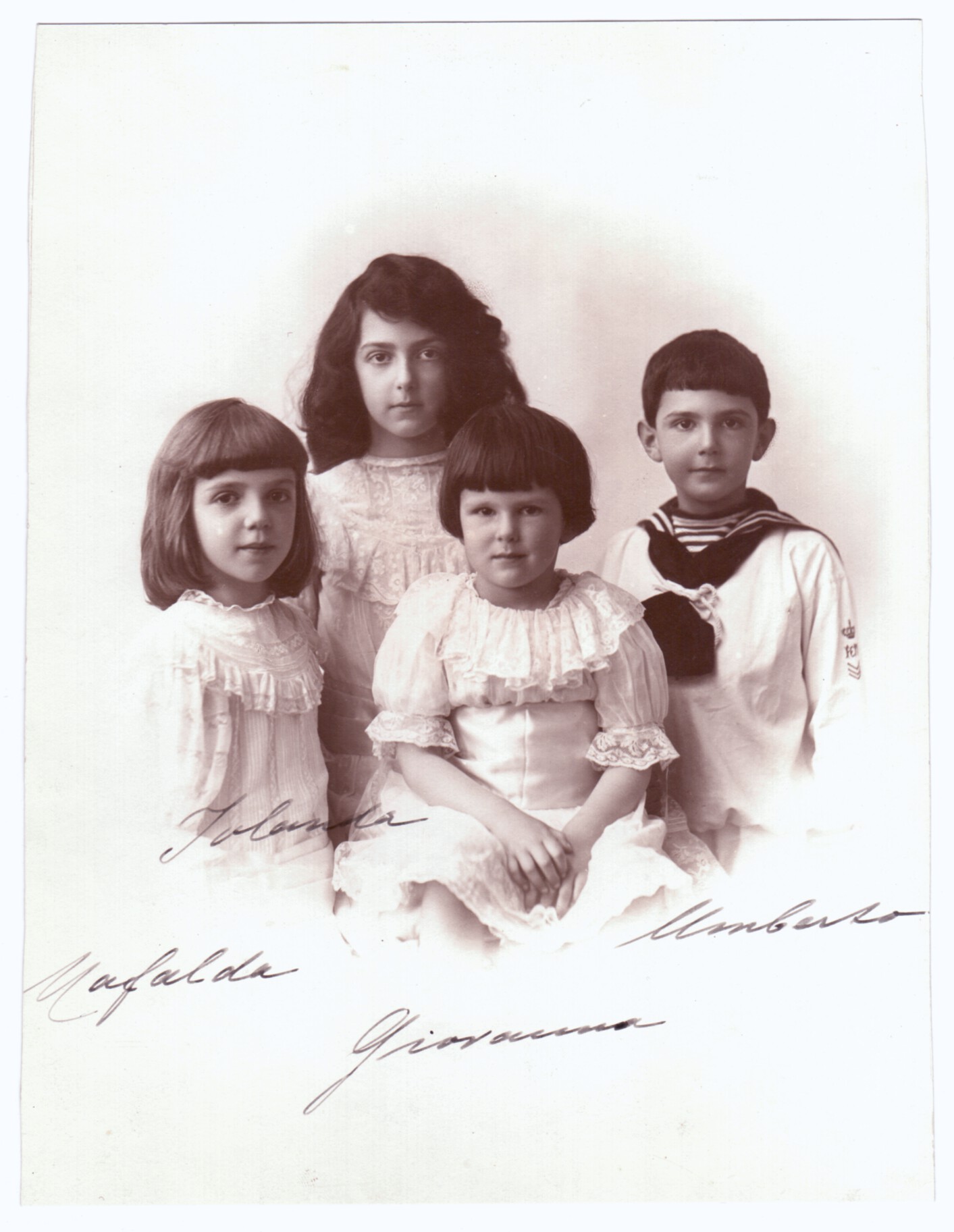 UMBERTO II — Charming photo of the four children, signed for them by their mother  Queen ELENA | Sophie Dupré Autographs