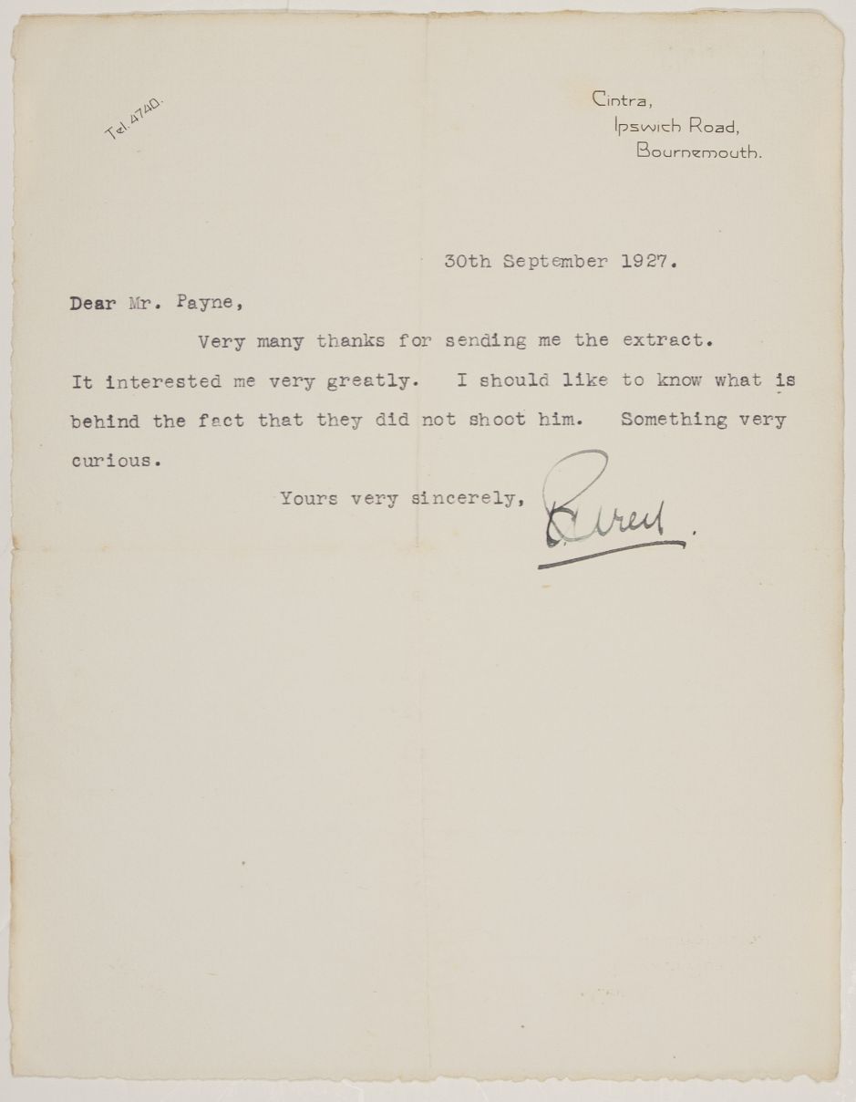 WREN — Typed Letter Signed to Mr Payne, | Sophie Dupré Autographs