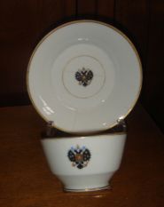 [NICHOLAS II — Fine white china cup and saucer made by the Imperial Porcelain factory, | Sophie Dupré Autographs