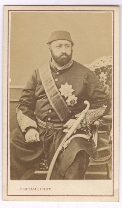 ABDUL AZIZ KHAN — Rare unsigned carte de visite photo by P. Sebah, Constantinople, | Sophie Dupré Autographs