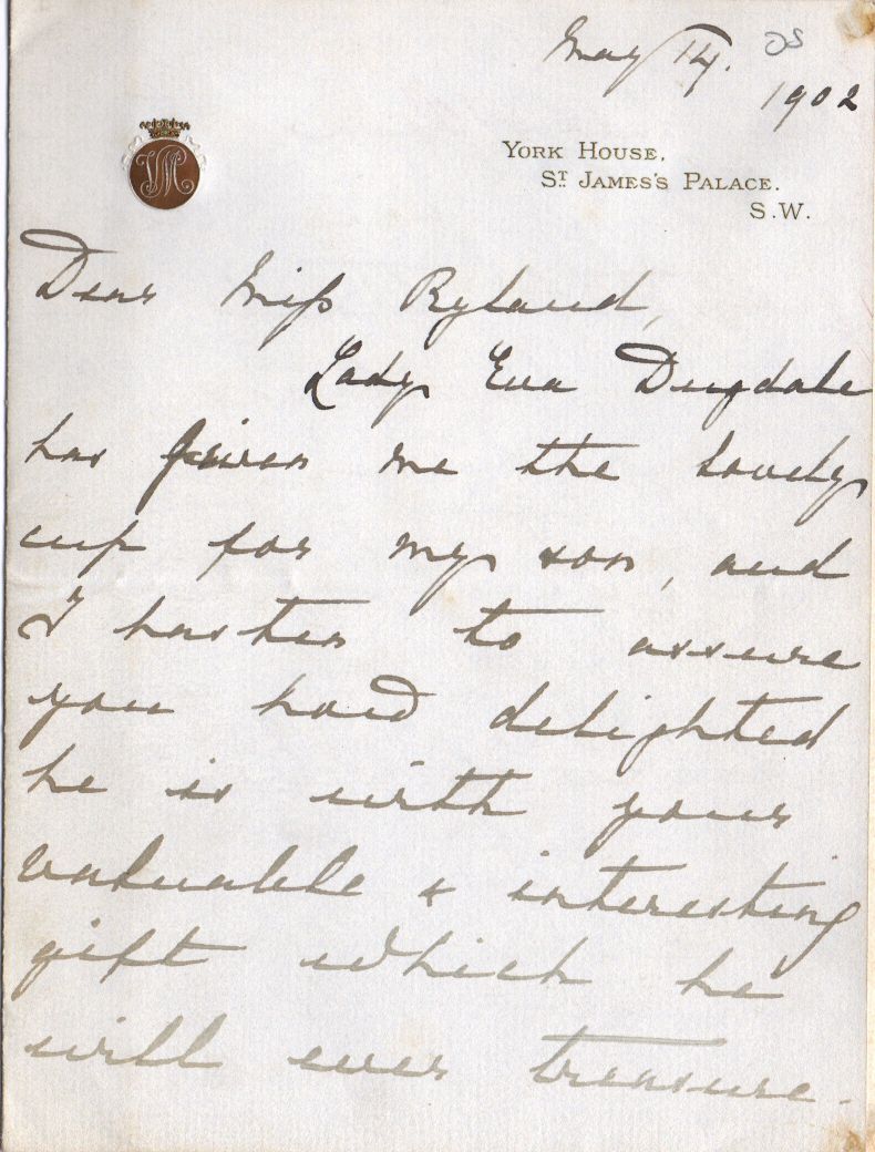 MARY — Autograph letter signed 'Victoria Mary' to Miss Ryland | Sophie Dupré Autographs