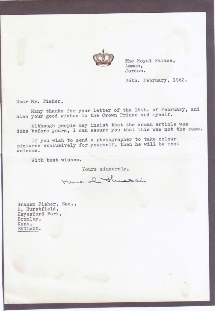 Al-HUSSEIN — Typed Letter Signed to Dear Mr Fisher, | Sophie Dupré Autographs
