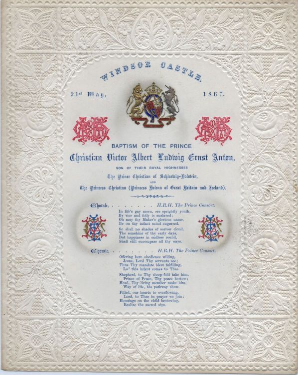 [CHRISTIAN VICTOR — Exceptional printed hymn sheet for the Prince's baptism, | Sophie Dupré Autographs