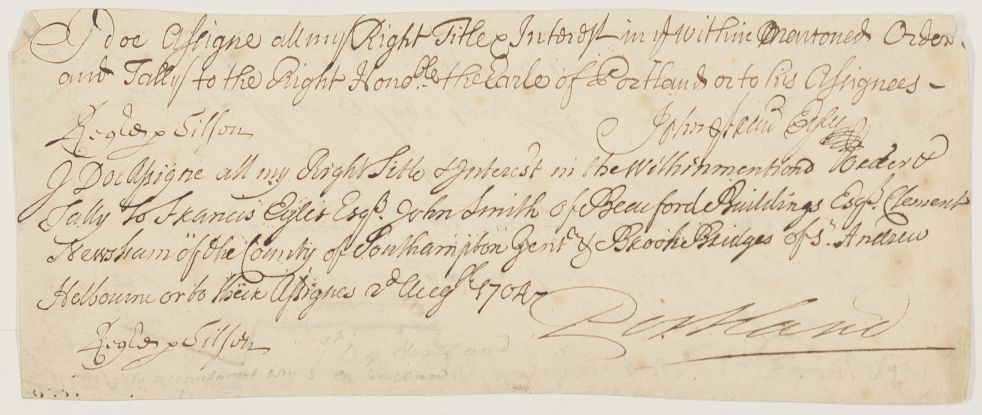 PORTLAND — Portion of Exchequer Document signed, | Sophie Dupré Autographs