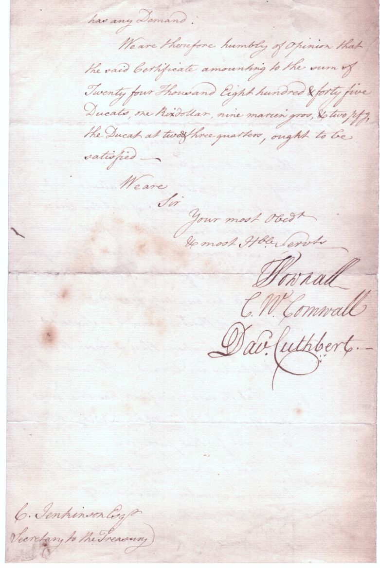 POWNALL — Letter signed by the above and David Cuthbert to  Charles JENKINSON | Sophie Dupré Autographs