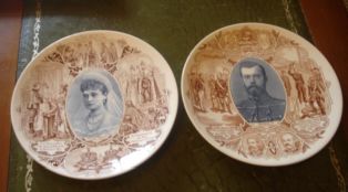 [NICHOLAS II — Fine pair of China Plates commemorating their visit to France in 1896 | Sophie Dupré Autographs