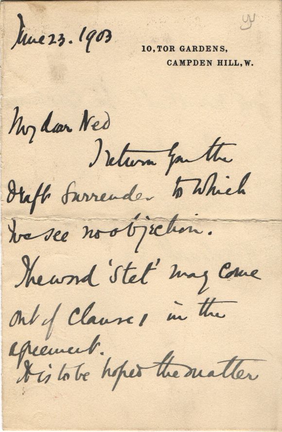 GALSWORTHY — Autograph Letter Signed to his cousin My Dear Ned, on 10 Tor Gardens, Campden Hill headed paper, | Sophie Dupré Autographs