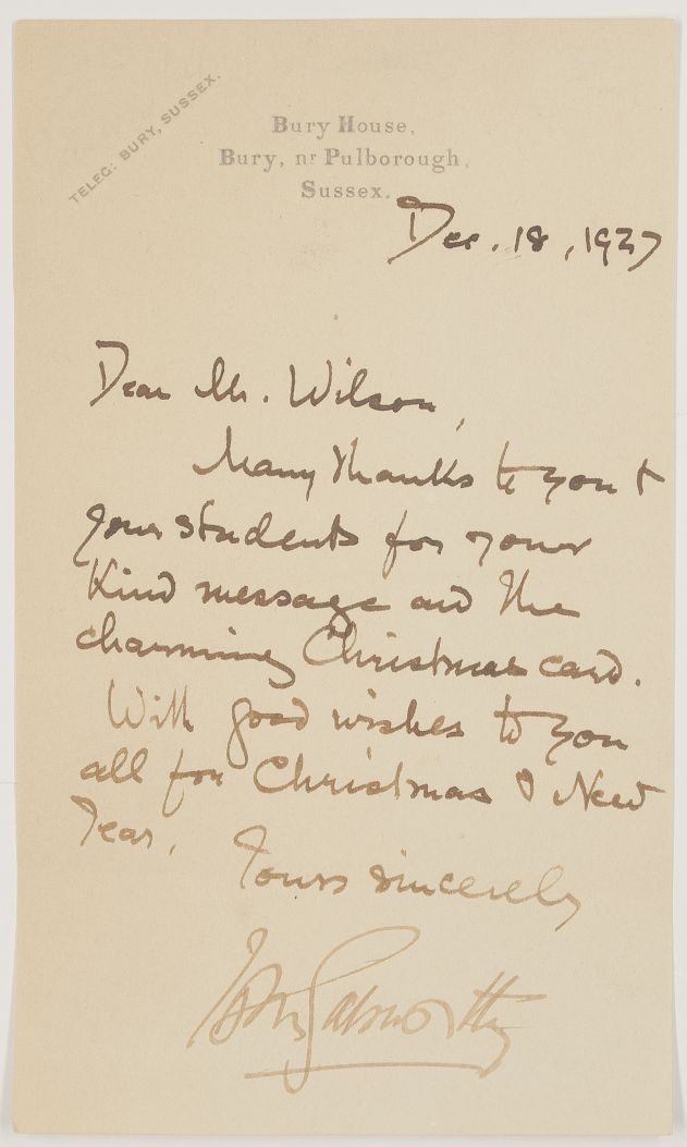 GALSWORTHY — LS in Ada's hand to Dear Mr Wilson, on Bury House, Bury, Nr Pullborough, Sussex headed paper, signed, | Sophie Dupré Autographs
