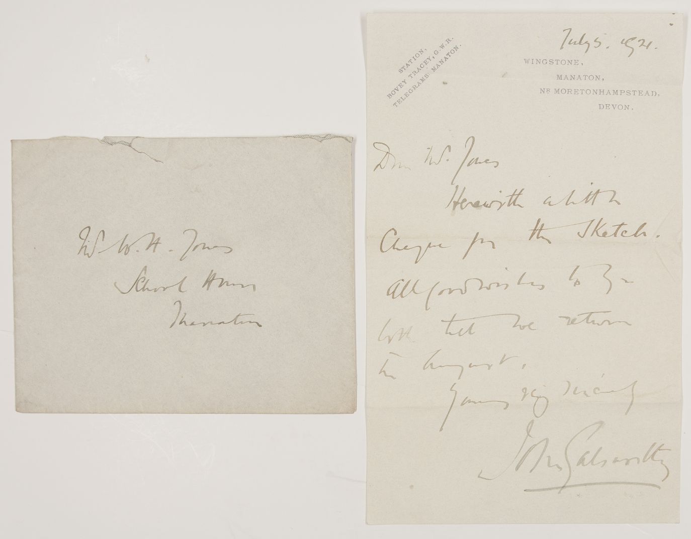 GALSWORTHY — Autograph Note Signed to W.H.Jones, | Sophie Dupré Autographs